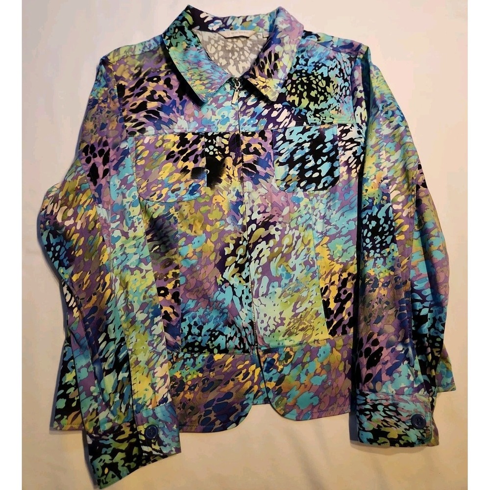 Erin London Colorful Teal Purple Green Zip Up Light Weight Jacket Size L